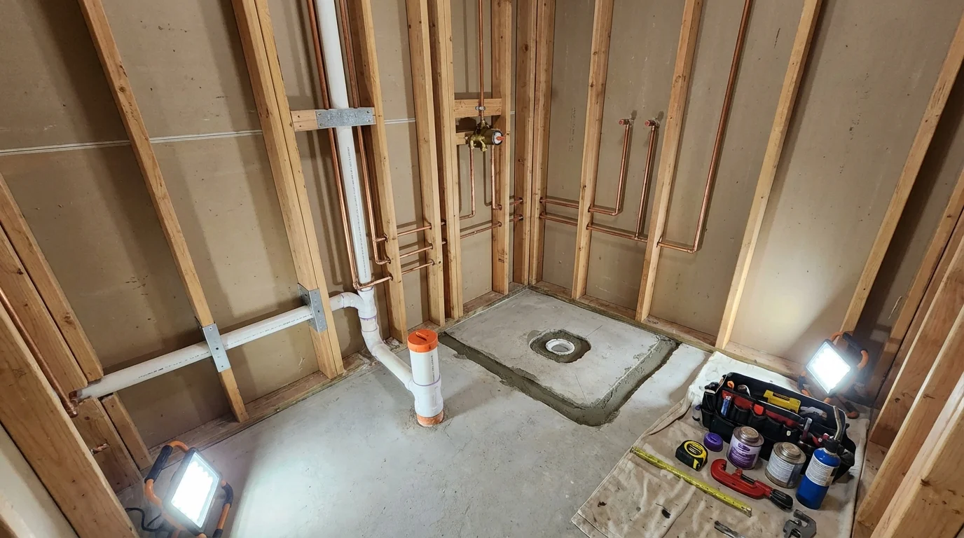 Bathroom rough-in plumbing during remodel by Johns Plumbing LLC in Fossil