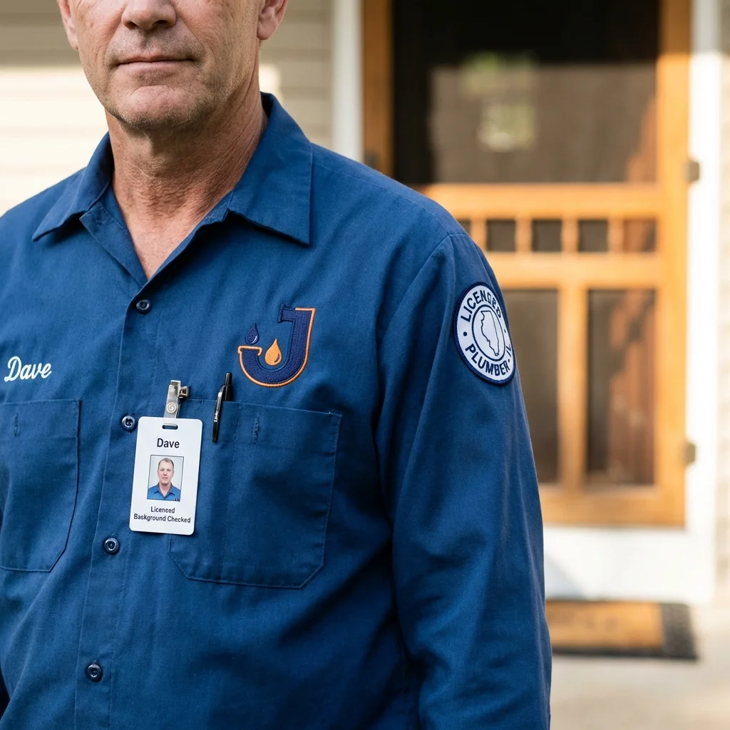 Licensed plumber showing ID badge in Fossil, OR