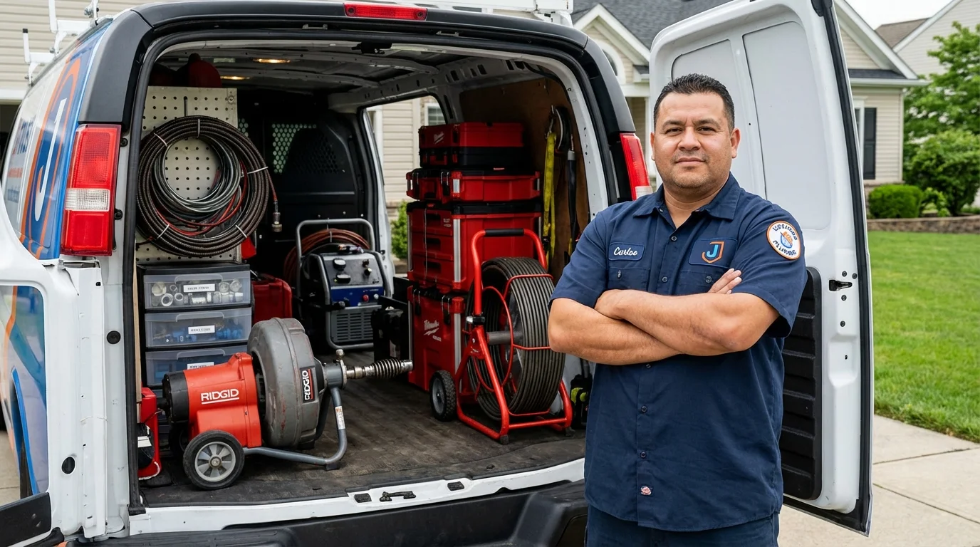 Professional drain cleaning equipment and Johns Plumbing LLC plumber in Fossil