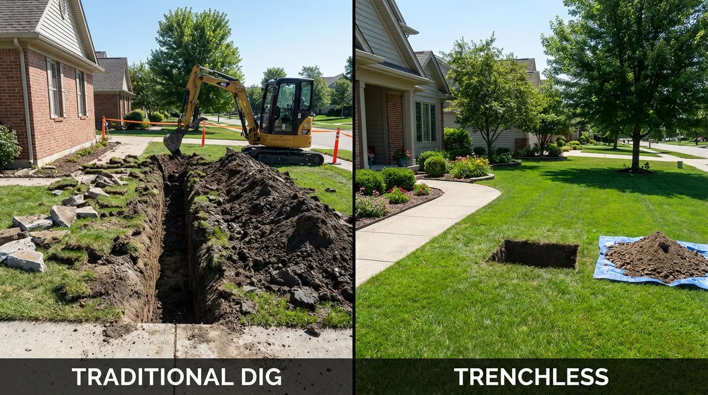 Trenchless sewer repair with minimal yard damage versus traditional excavation in Fossil, OR